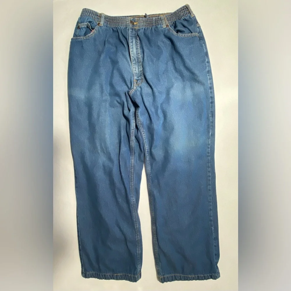GOOD- Size 42L Mens Habands Ice House Flannel Lined Pants Warm Insulated Blue